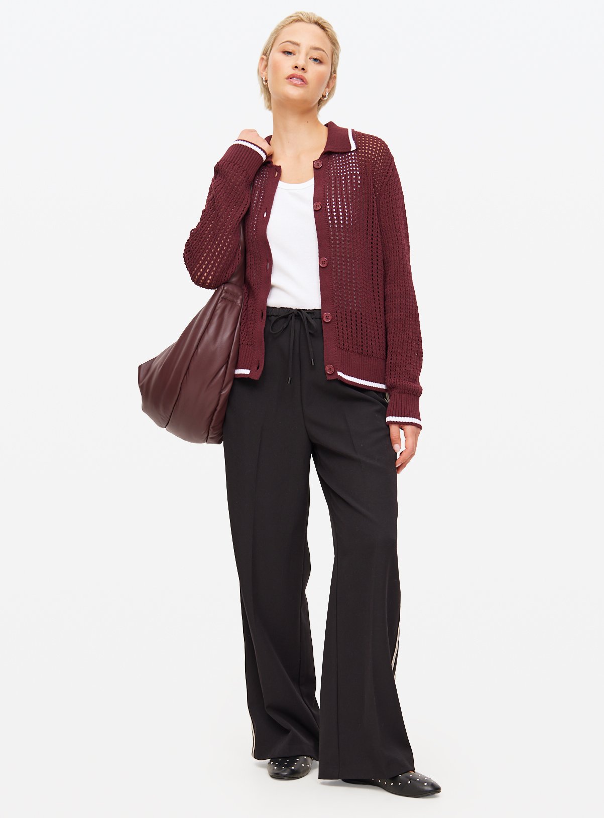 Burgundy Airtex Collared Cardigan 12 - Image 2 thumbnail